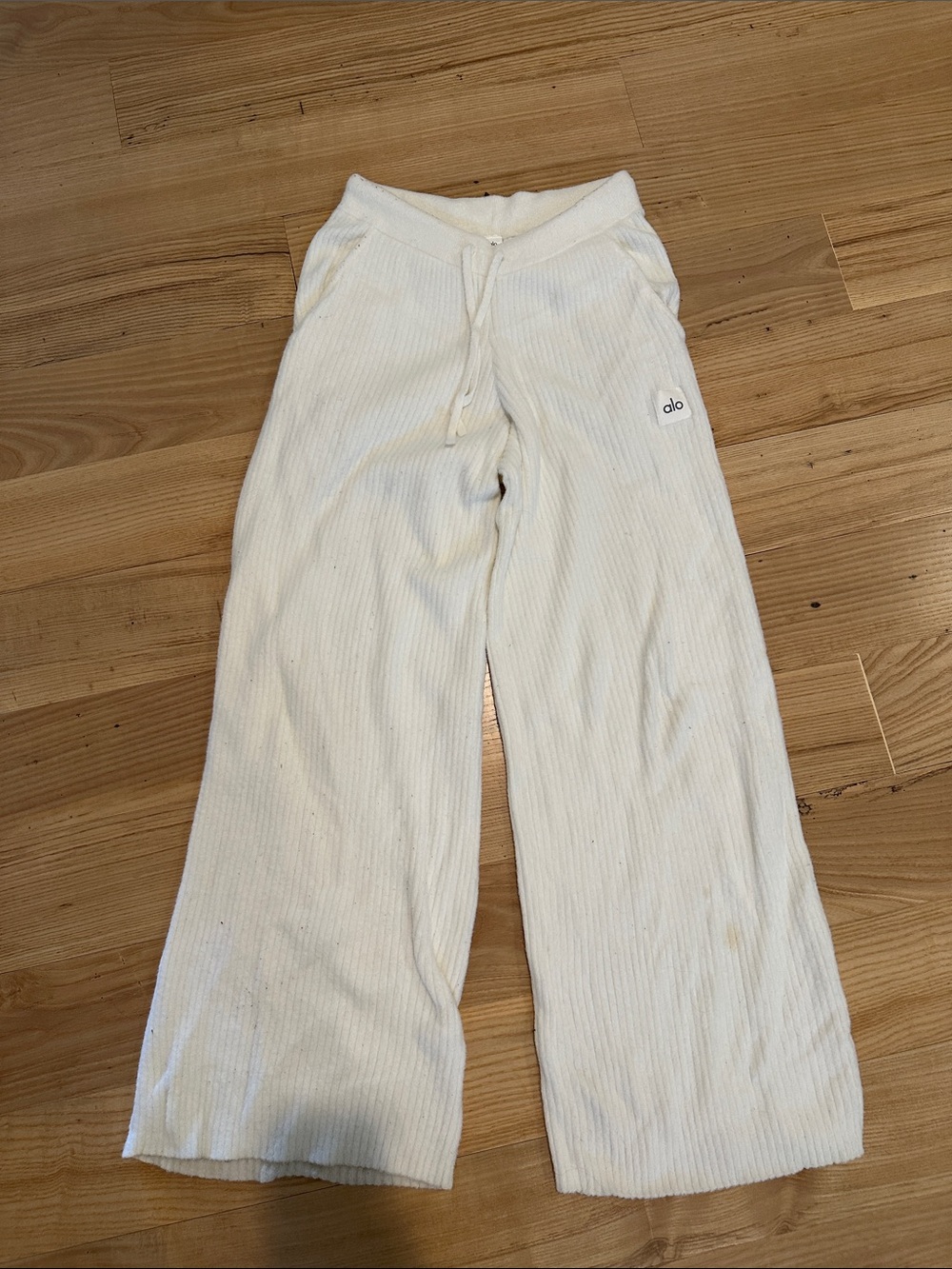 ALO Snuggle Up Sweater High-Wast Wide Leg Pants Ivory Small